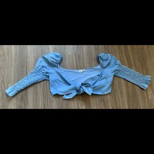 Tie Front Denim Crop Top